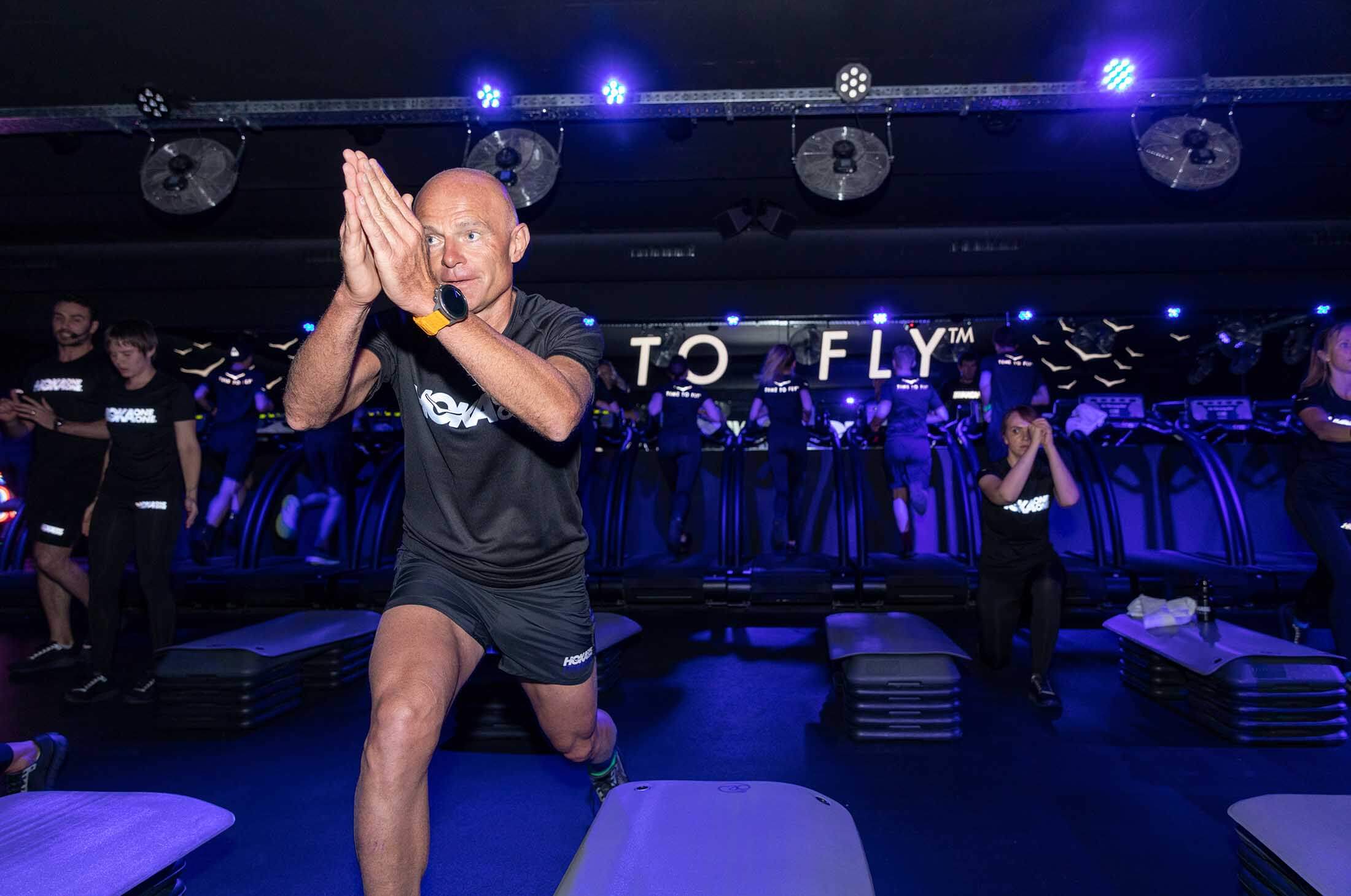 HOKA co-founder Nico Mermoud leads the Fly at Night fitness class