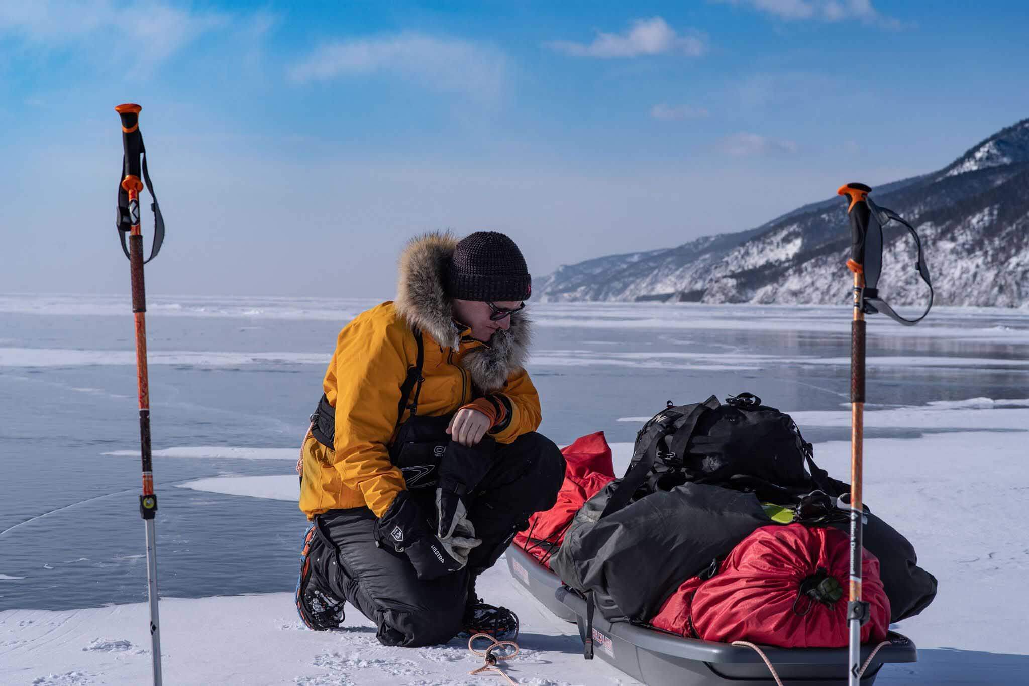 HOKA fan Rob Trigwell takes a break on Lake Baikal