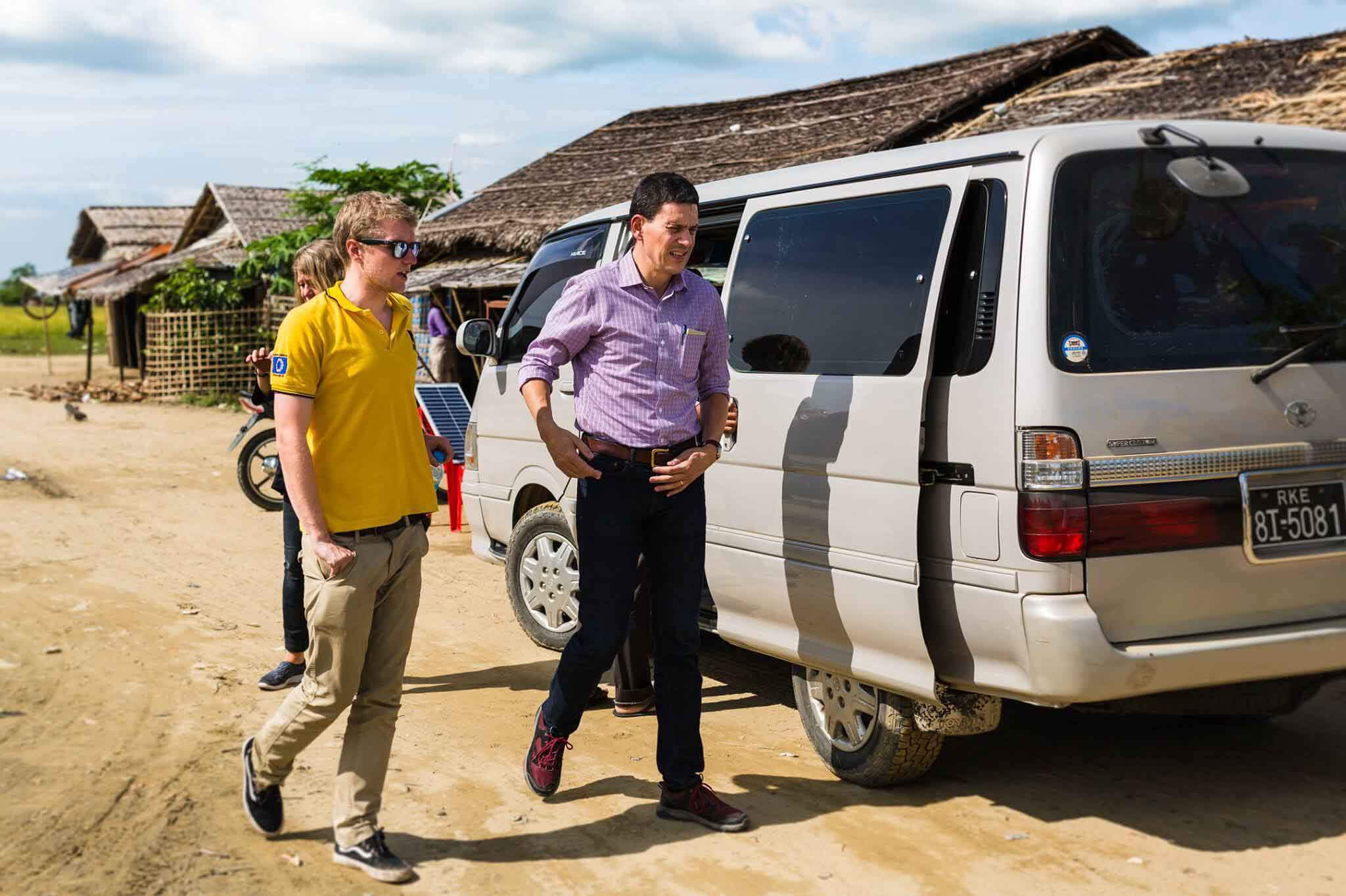 HOKA fan Rob Trigwell with International Rescue Committee CEO David Milliband in Myanmar