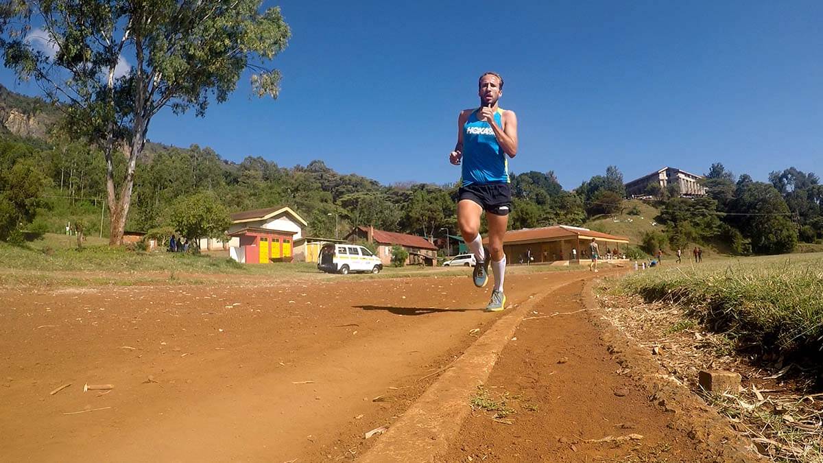 HOKA athlete Frank Schauer trains on the track in Kenya