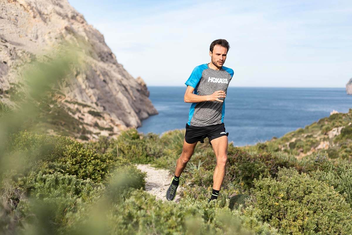 HOKA athlete Thibaut Garrivier runs in the dunes in Mallorca