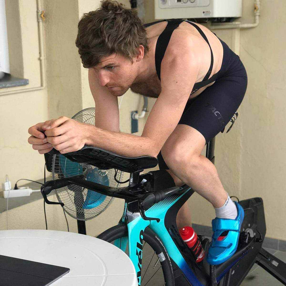 HOKA athlete David McNamee on the exercise bike